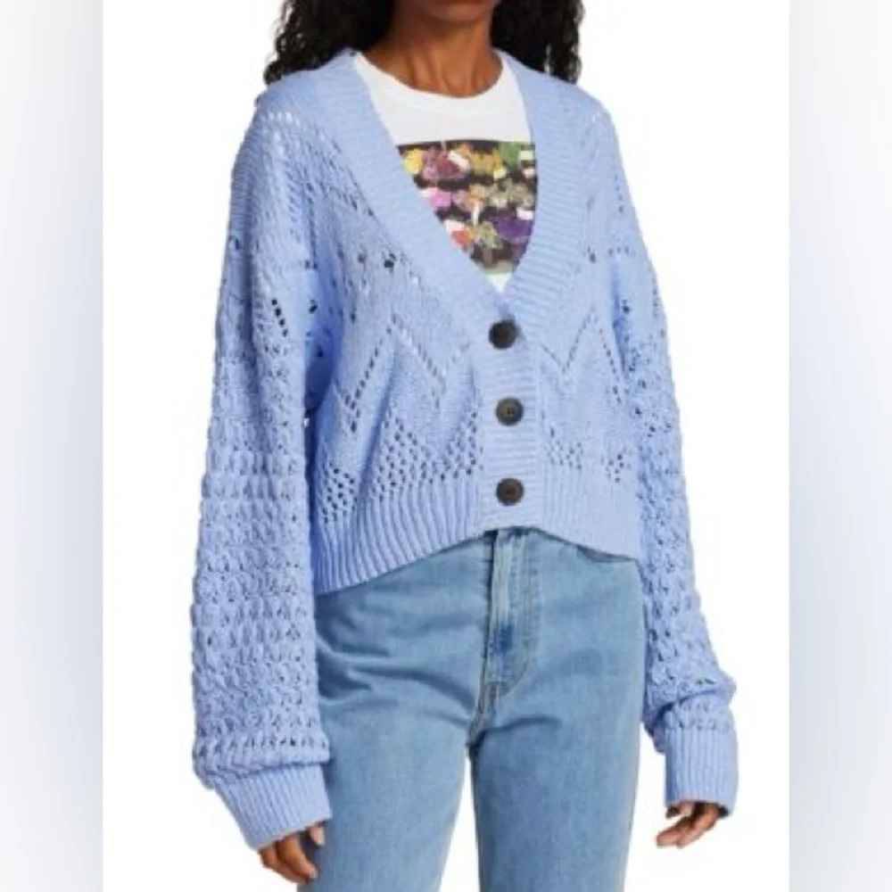 Free People Sky Blue Button Down Cardigan